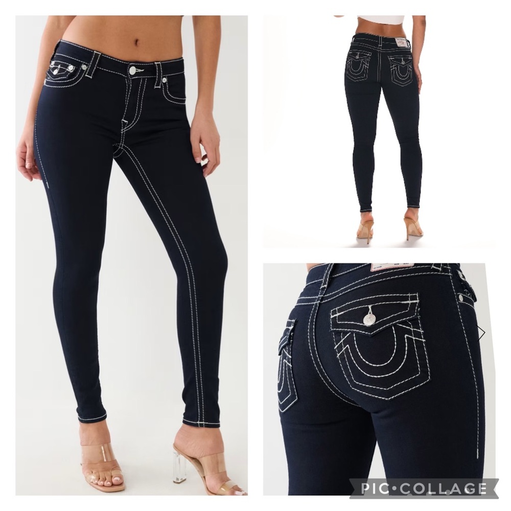 True Religion BIG dark Wash T skinny Jean with sparkle studs 140-07485 NWOT 27